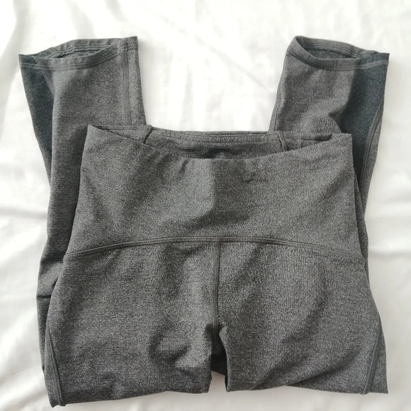 Lululemon Train Times 17" Crop High Rise Leggings Heathered Gray with Mesh 4 - Picture 11 of 16